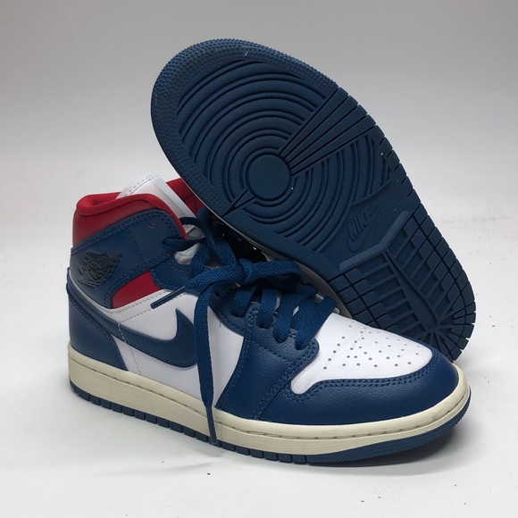 Womens AJ 1 Mid BQ6472-146 Blue/Red USED Creased/Tried on Size 5.5 No Box - Picture 1 of 12